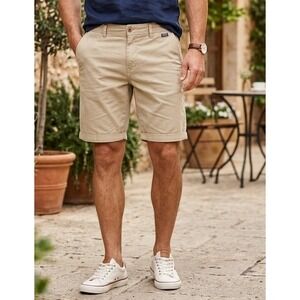 Rainforest Chino Golf Shorts Men's Size 34 Tan Cotton Stretch Flat Front Casual